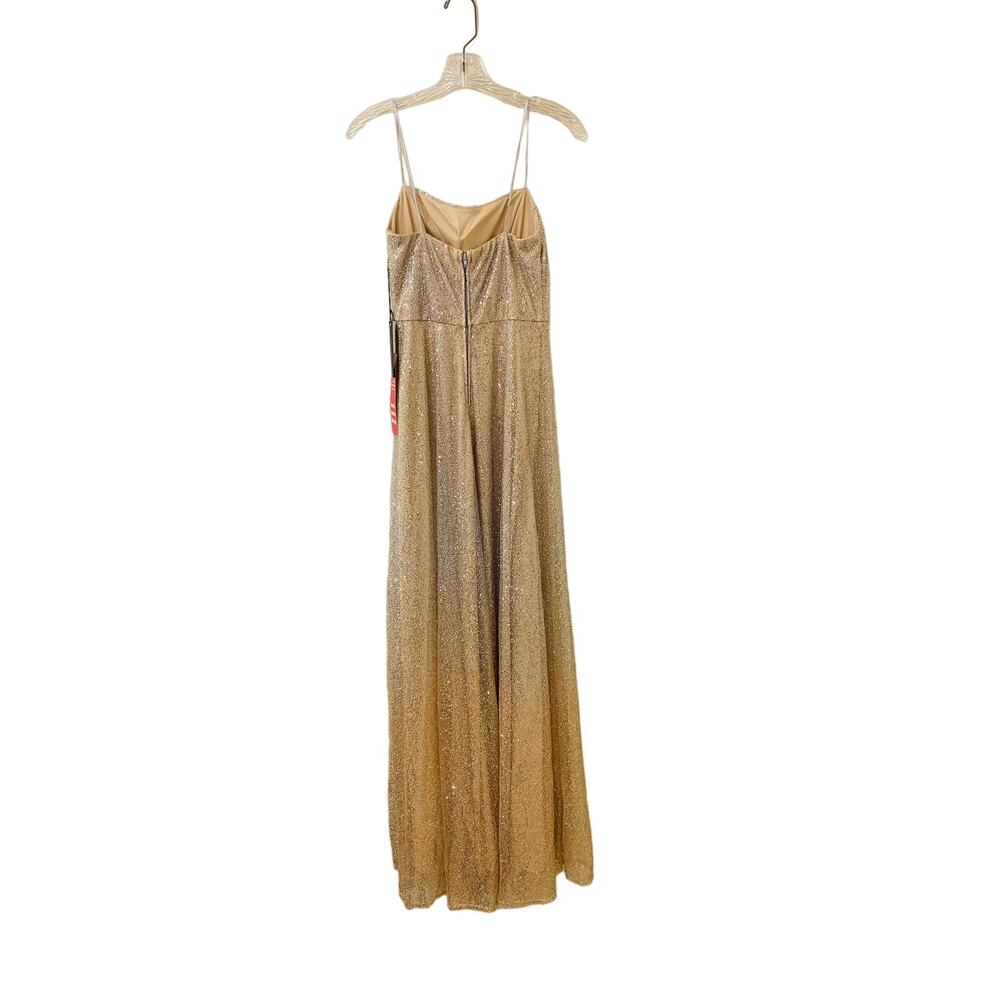 City Triangles Gold and Silver Evening Gown with Slit, Spaghetti Strap, Size 1 - Picture 3 of 14